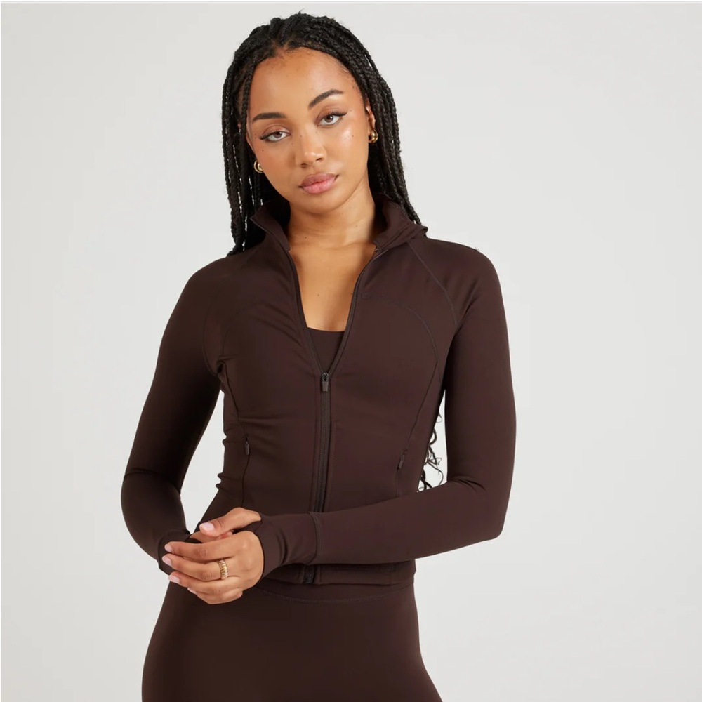 Chic Brown Athletic Zip-Up Jacket